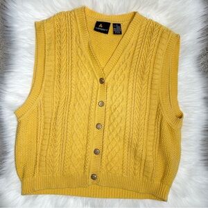 LIZSPORT Vintage 90s Mustard Yellow Chunky Knit Vest Medium Twee Indie Sleaze
